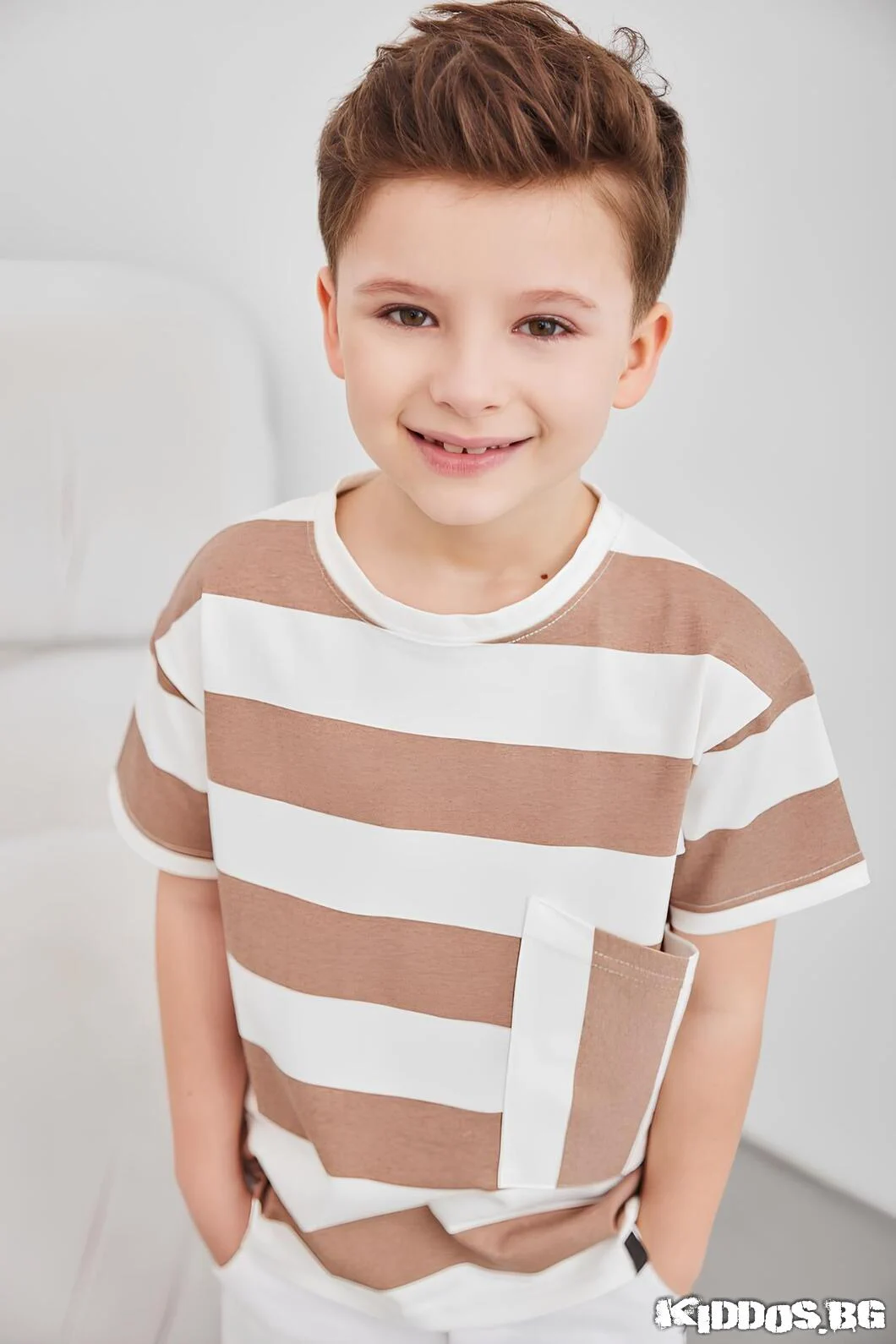 Детска блуза с къс ръкав STRIPES BROWN