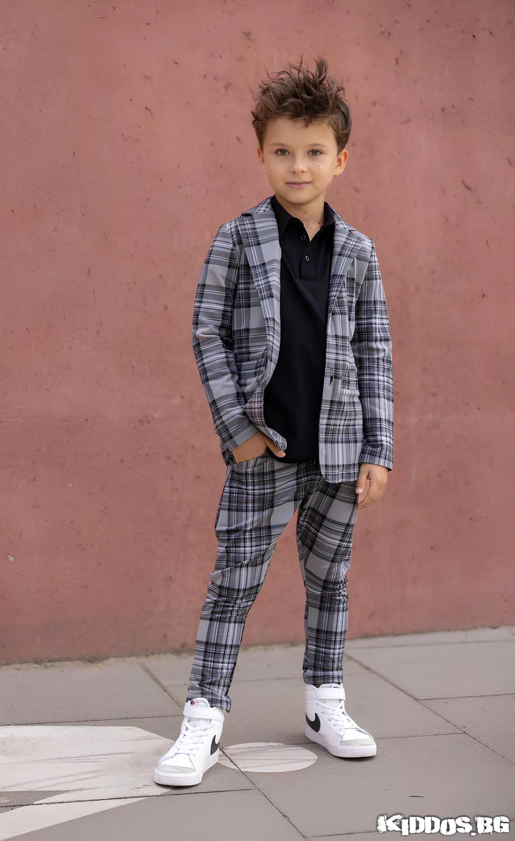 Детски костюм NAVY CHECK TE сив сако и панталон