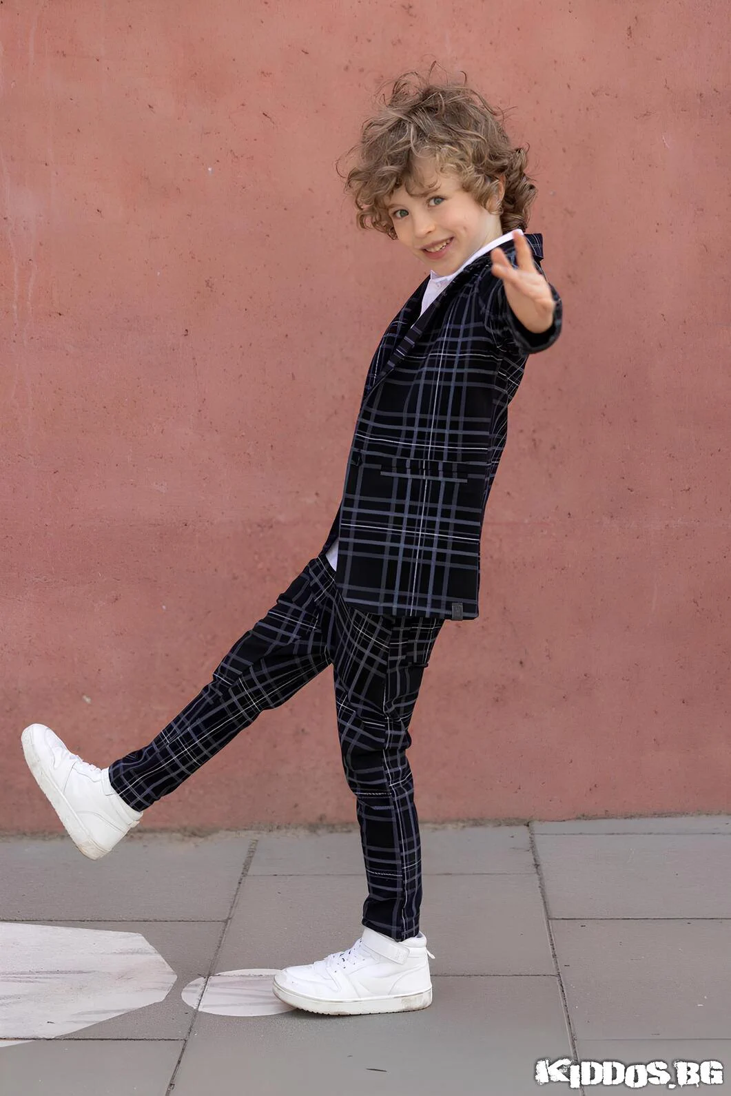 Детски костюм NAVY CHECK TE черен сако и панталон 2