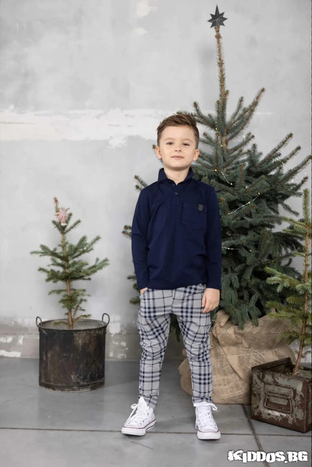 Детски панталон NAVY CHECK сиво и тъмносиньо каре 4