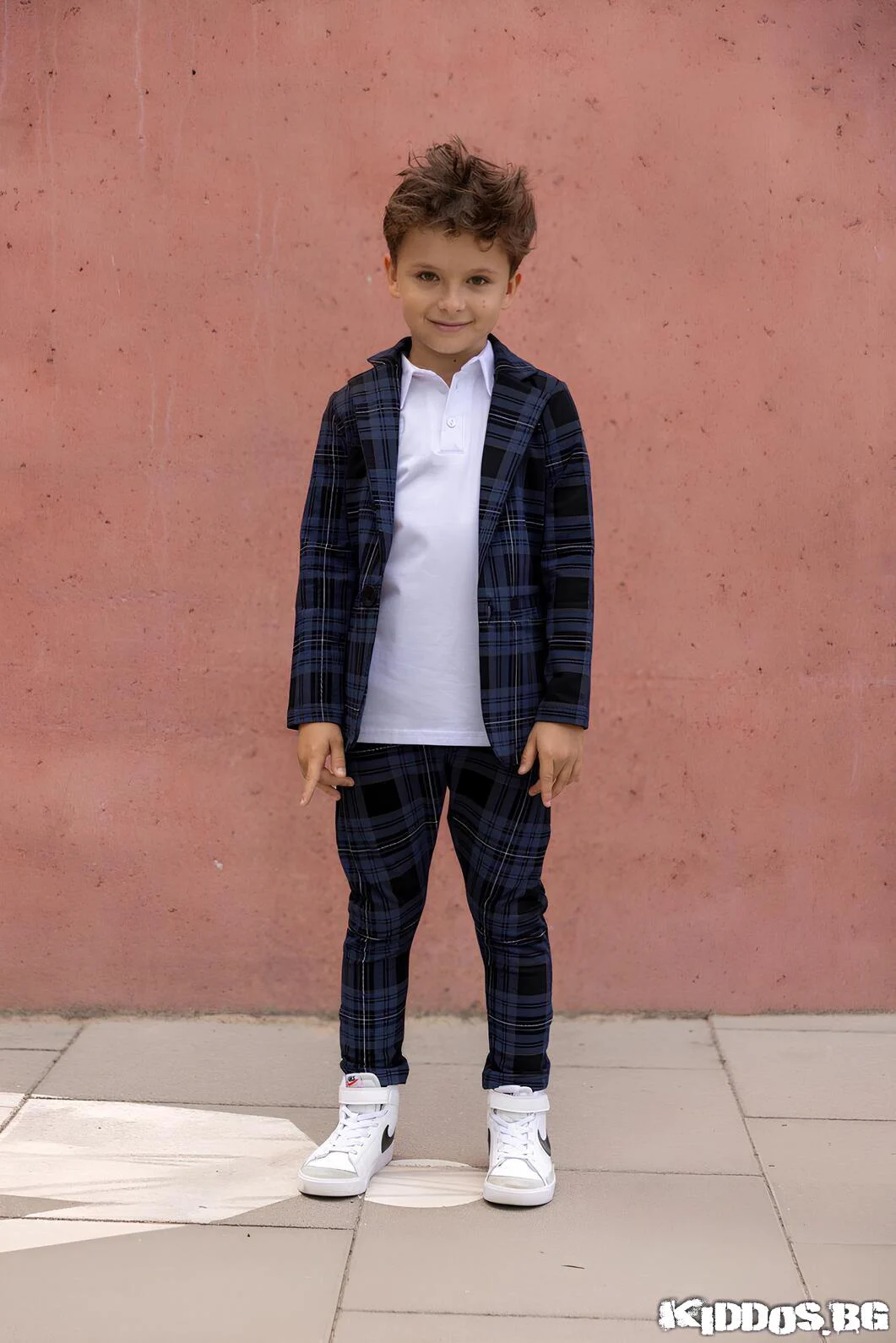 Детски костюм NAVY CHECK TE индиговосин сако и панталон