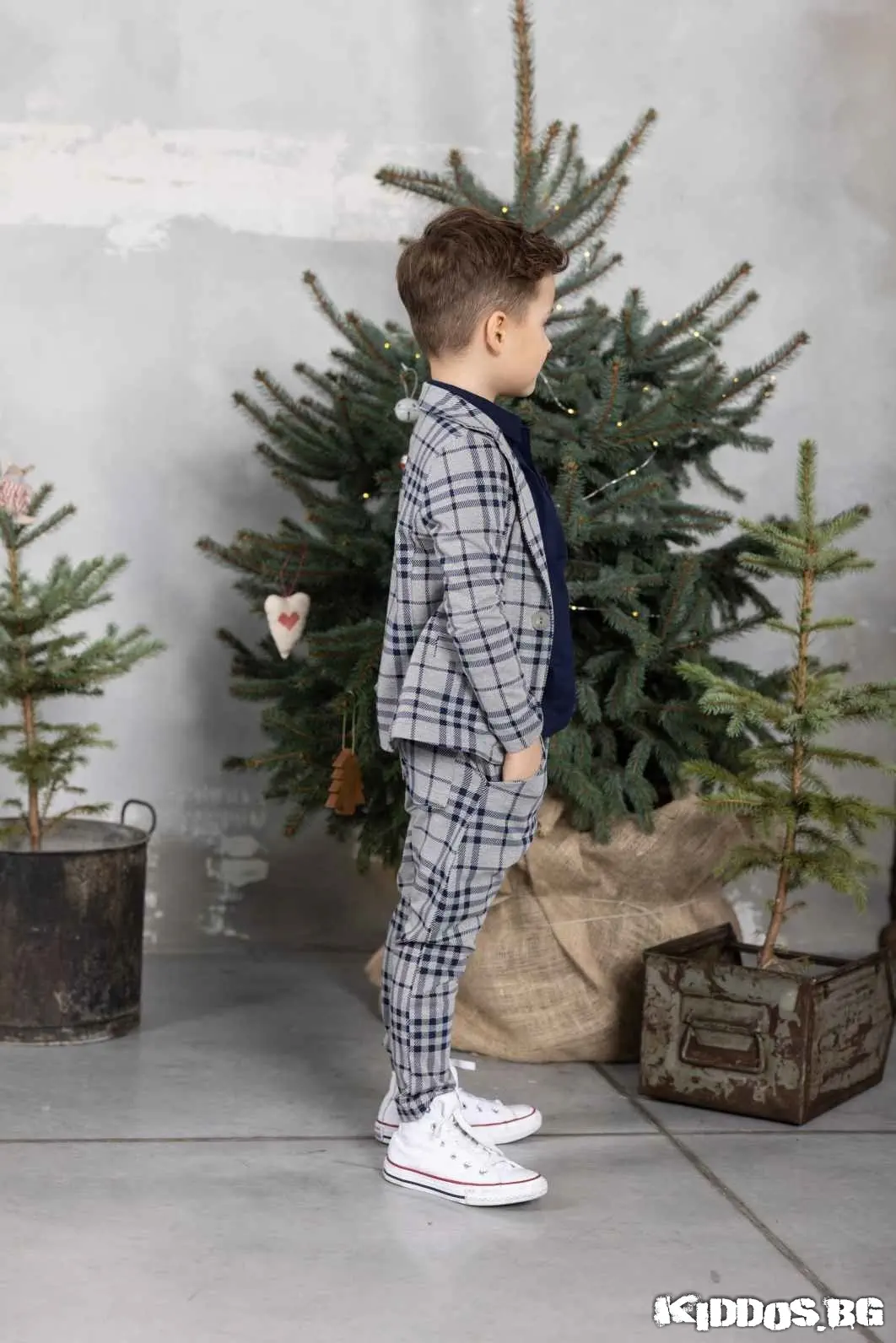 Детско сако NAVY CHECK сиво и тъмносиньо каре 4