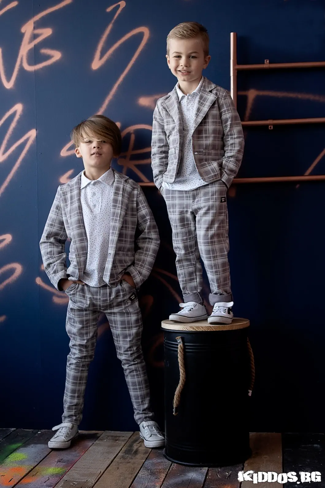 Детски костюм PLAIDS светлосив - две части
