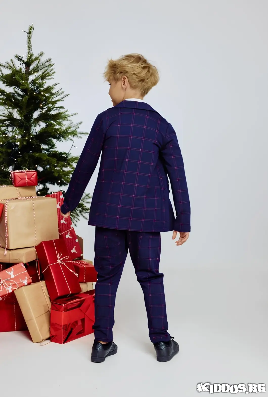 Детски костюм NAVY CHECK FE синьо и червено каре 2