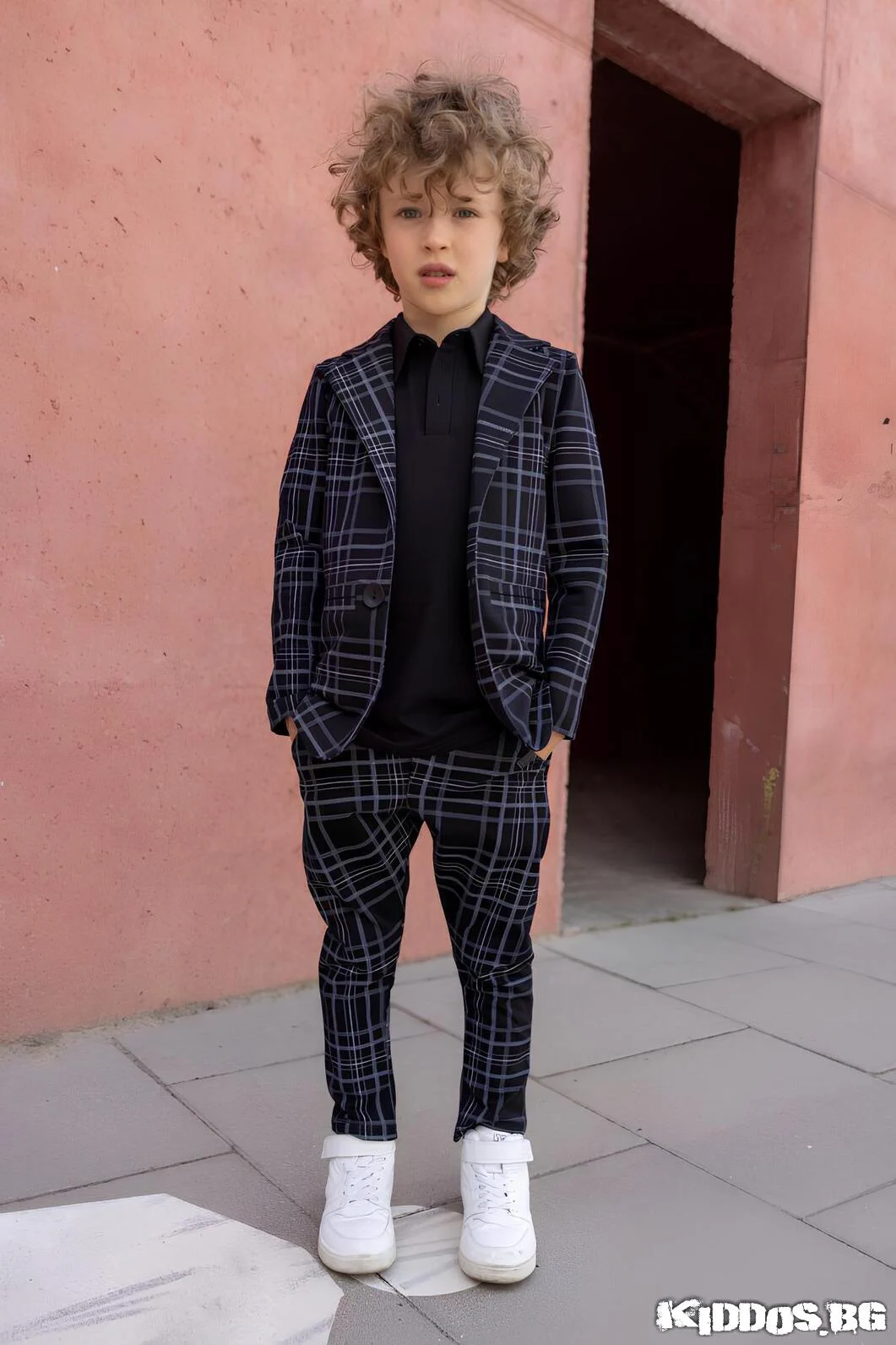 Детски костюм NAVY CHECK TE черен сако и панталон 5