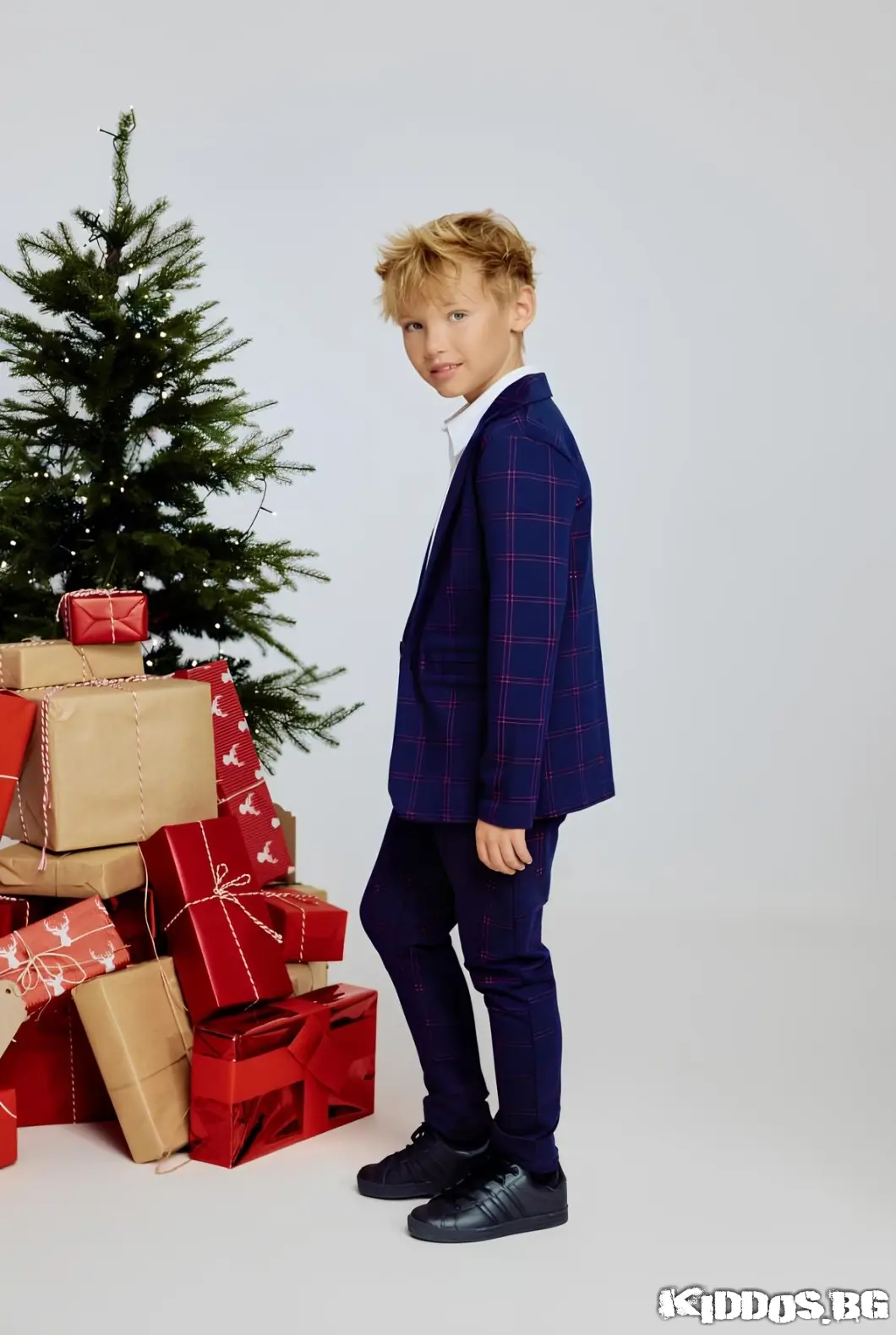Детски костюм NAVY CHECK FE синьо и червено каре