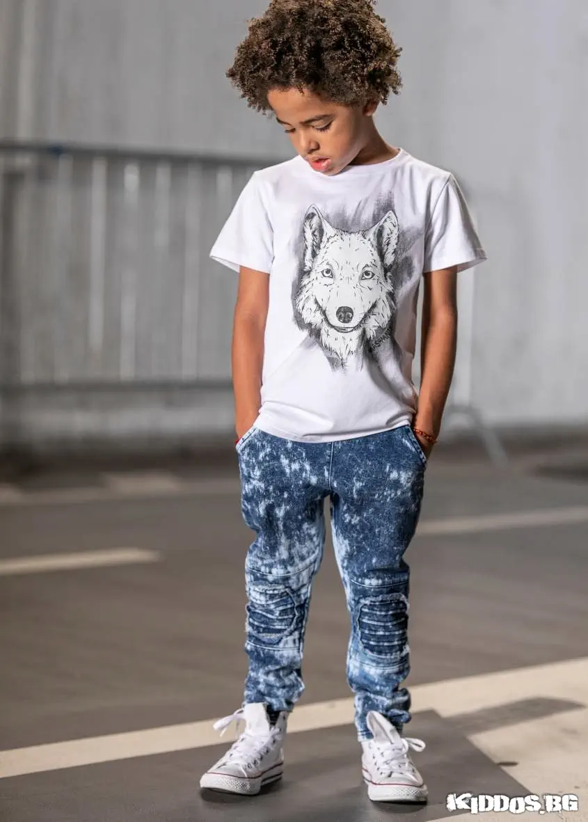 Детска тениска WOLF GAZE бяла