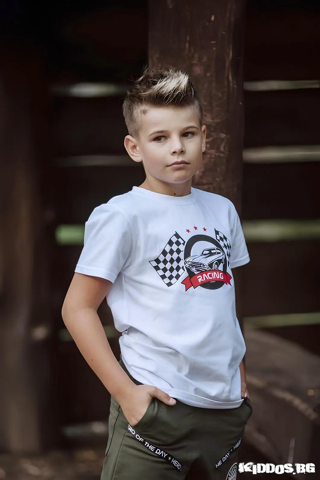 Детска тениска RACING бяла