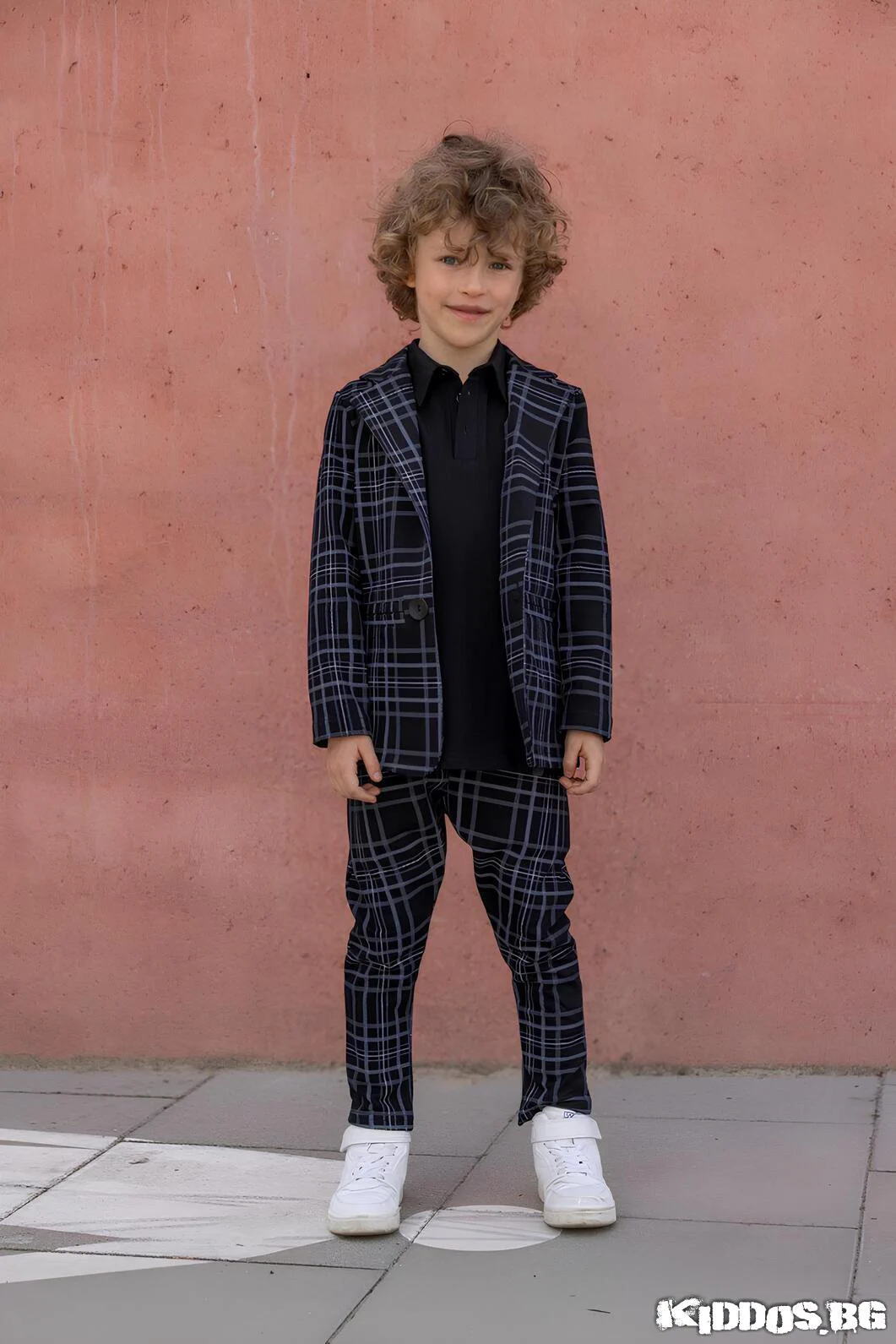 Детски костюм NAVY CHECK TE черен сако и панталон 3