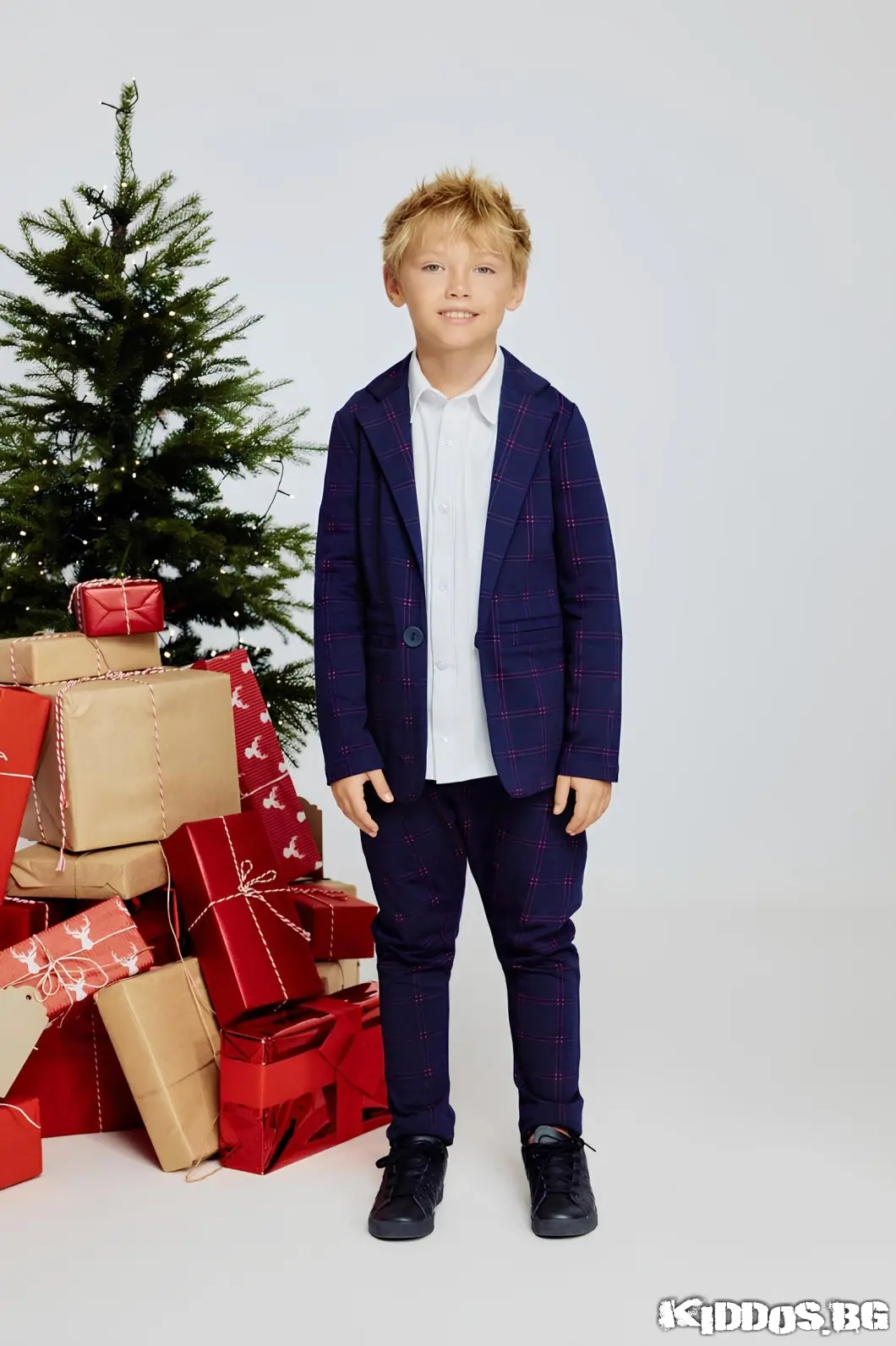 Детски костюм NAVY CHECK FE синьо и червено каре 3