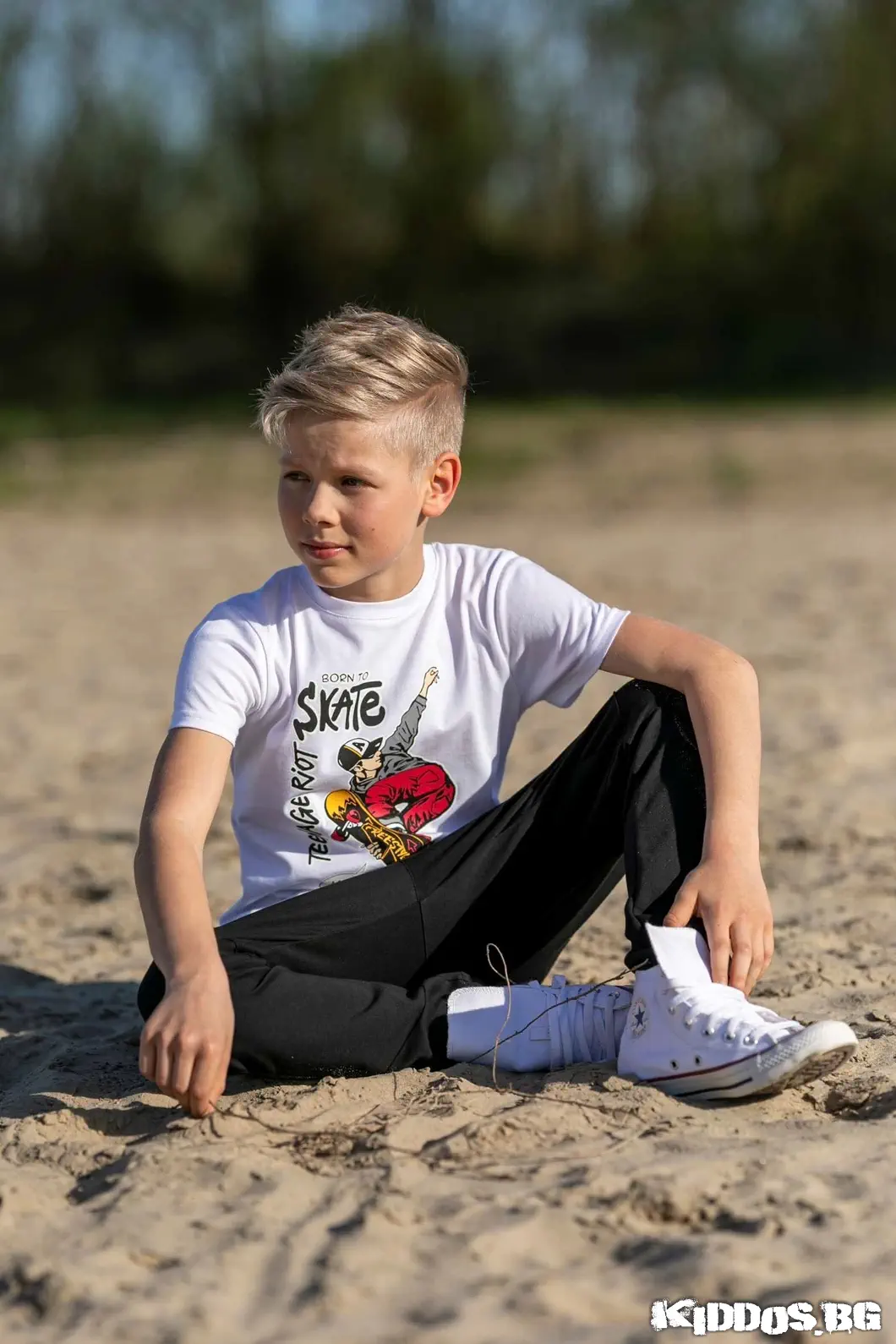 Детска тениска BORN TO SKATE бяла