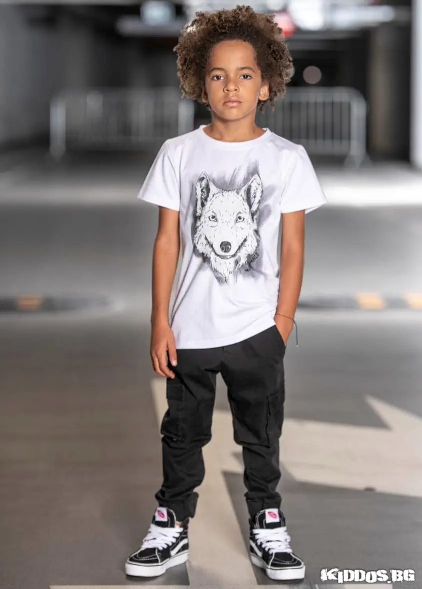 Детска тениска WOLF GAZE бяла 2