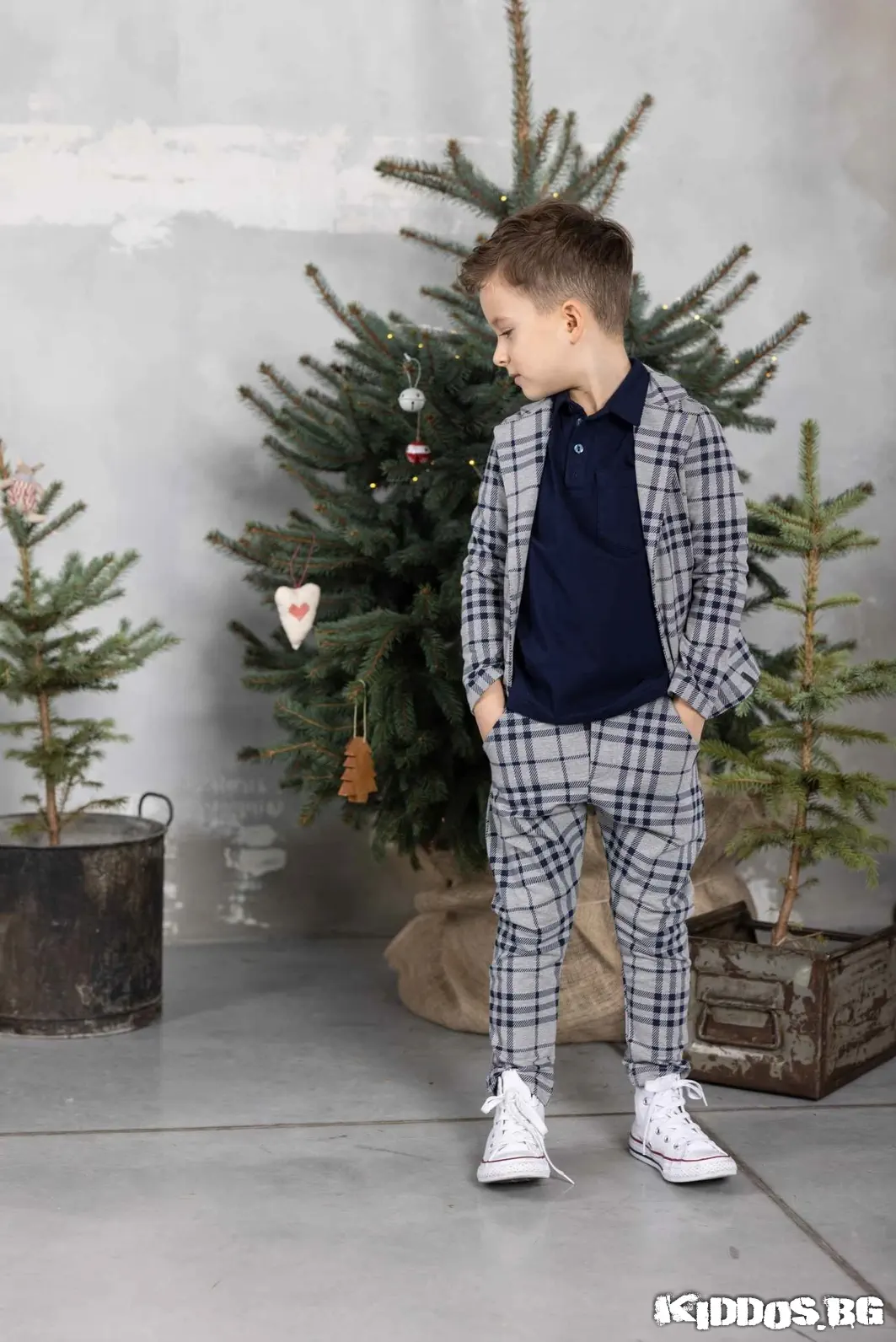 Детски панталон NAVY CHECK сиво и тъмносиньо каре